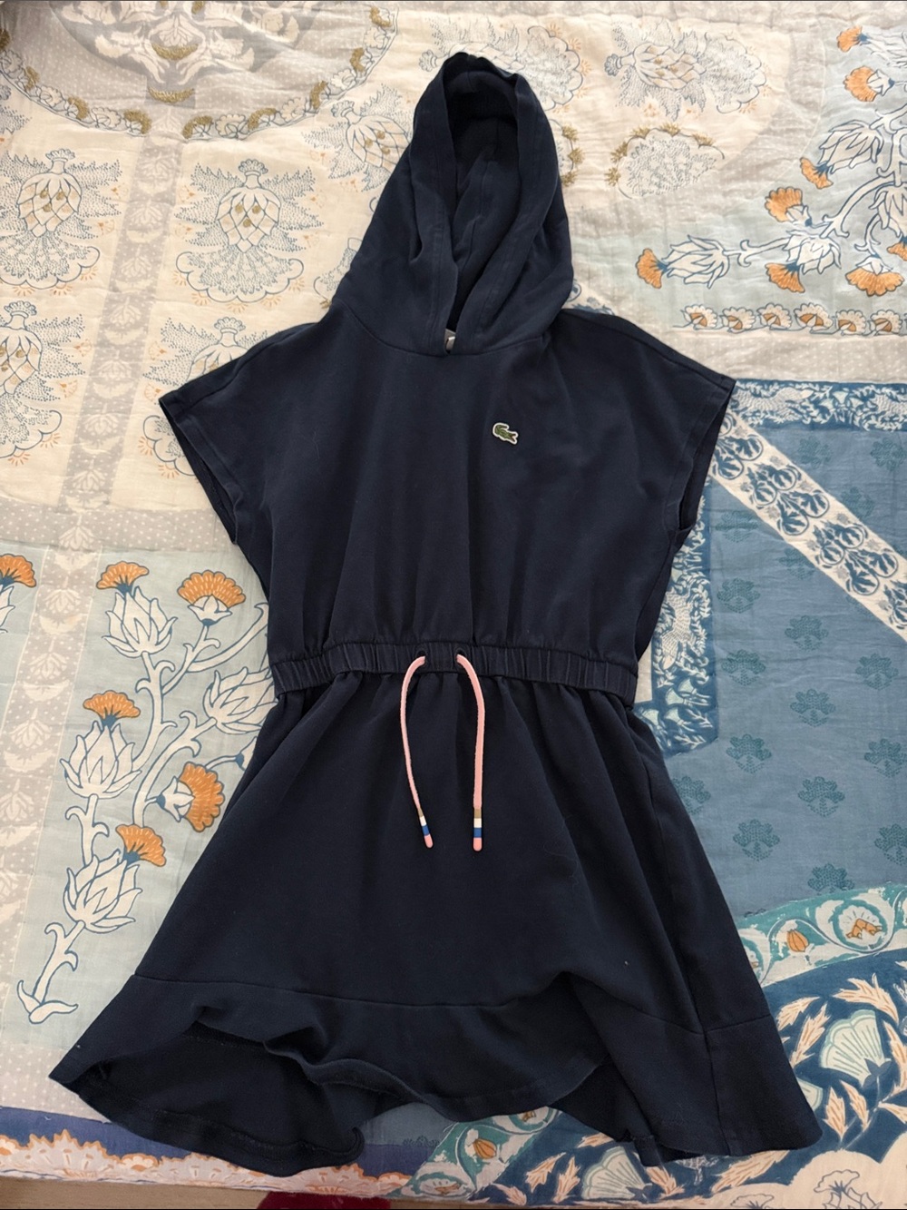 Lacoste Navy Hooded Drawstring Dress with Pink Cord size 6